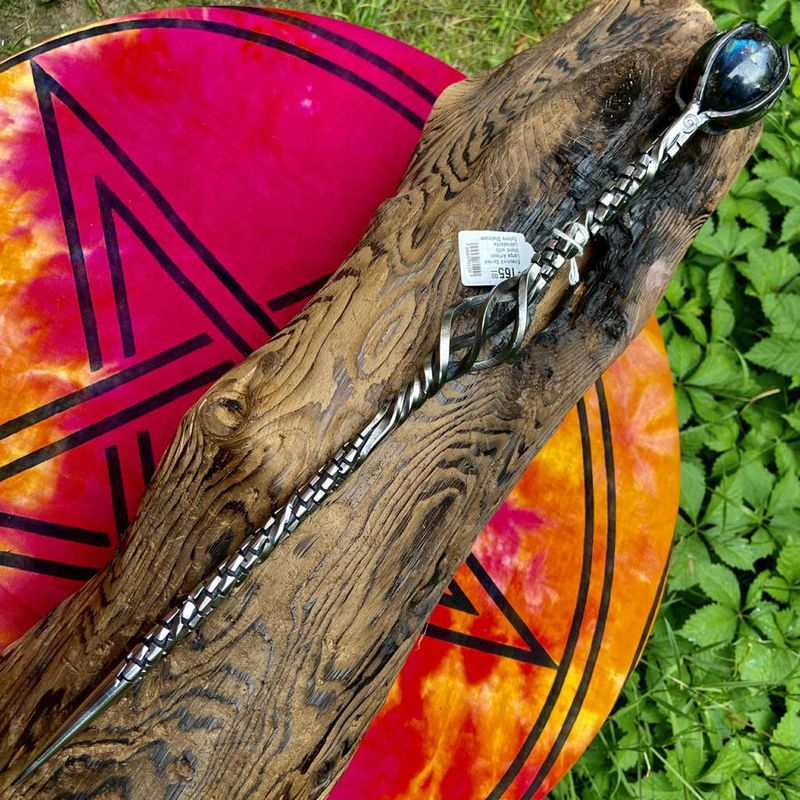 Ensorcell Series Large Artisan Wand with Labradorite Sphere Staircase Twist