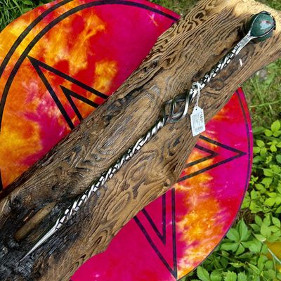 Ensorcell Series Large Artisan Wand with Bloodstone Sphere Staircase Twist