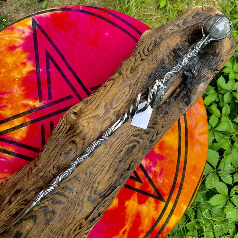 Ensorcell Series Large Artisan Wand with Labradorite Sphere Vine Twist