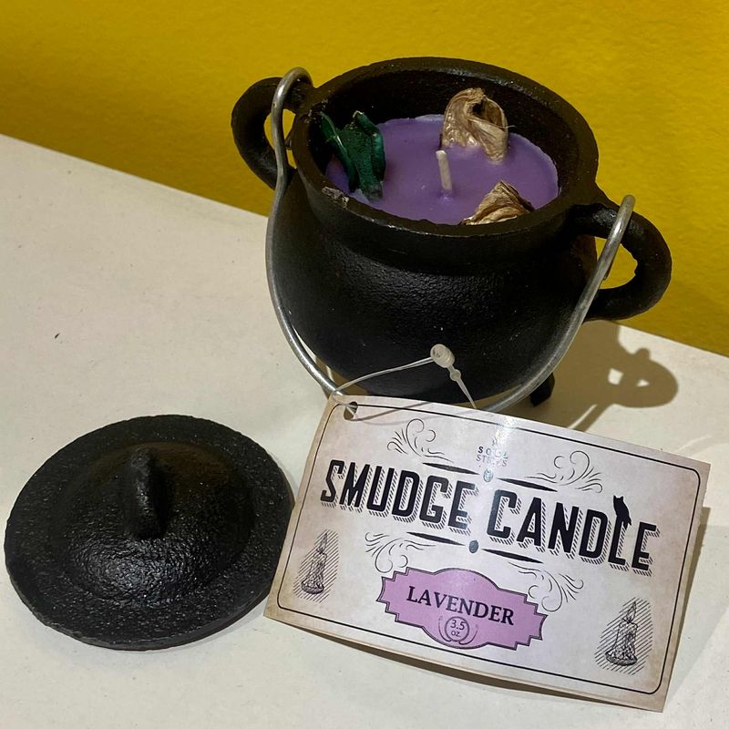 Cast Iron Cauldron 4inch with Smudge Candle Lavender
