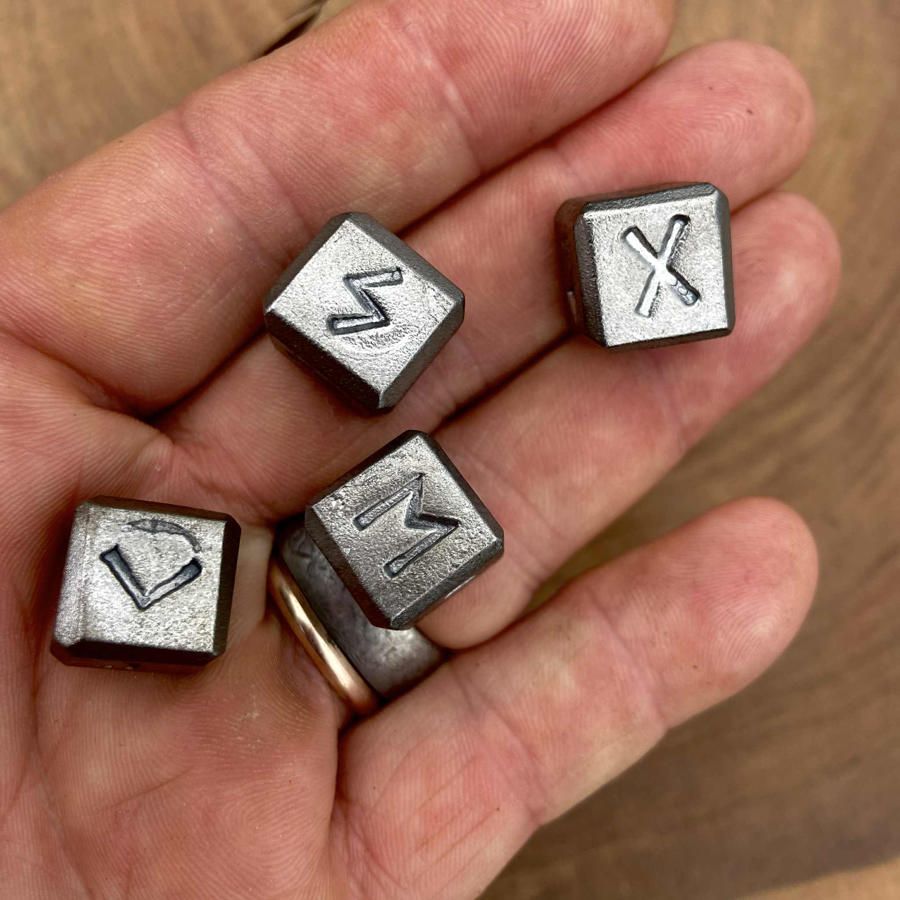 Hand Forged Iron Rune Dice. 0.5 inch runic dice set of 4
