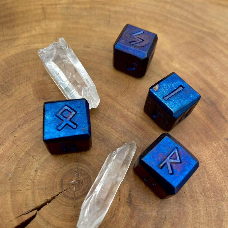Hand Forged colorized Iron Rune Dice. 0.5 inch runic dice set of 4