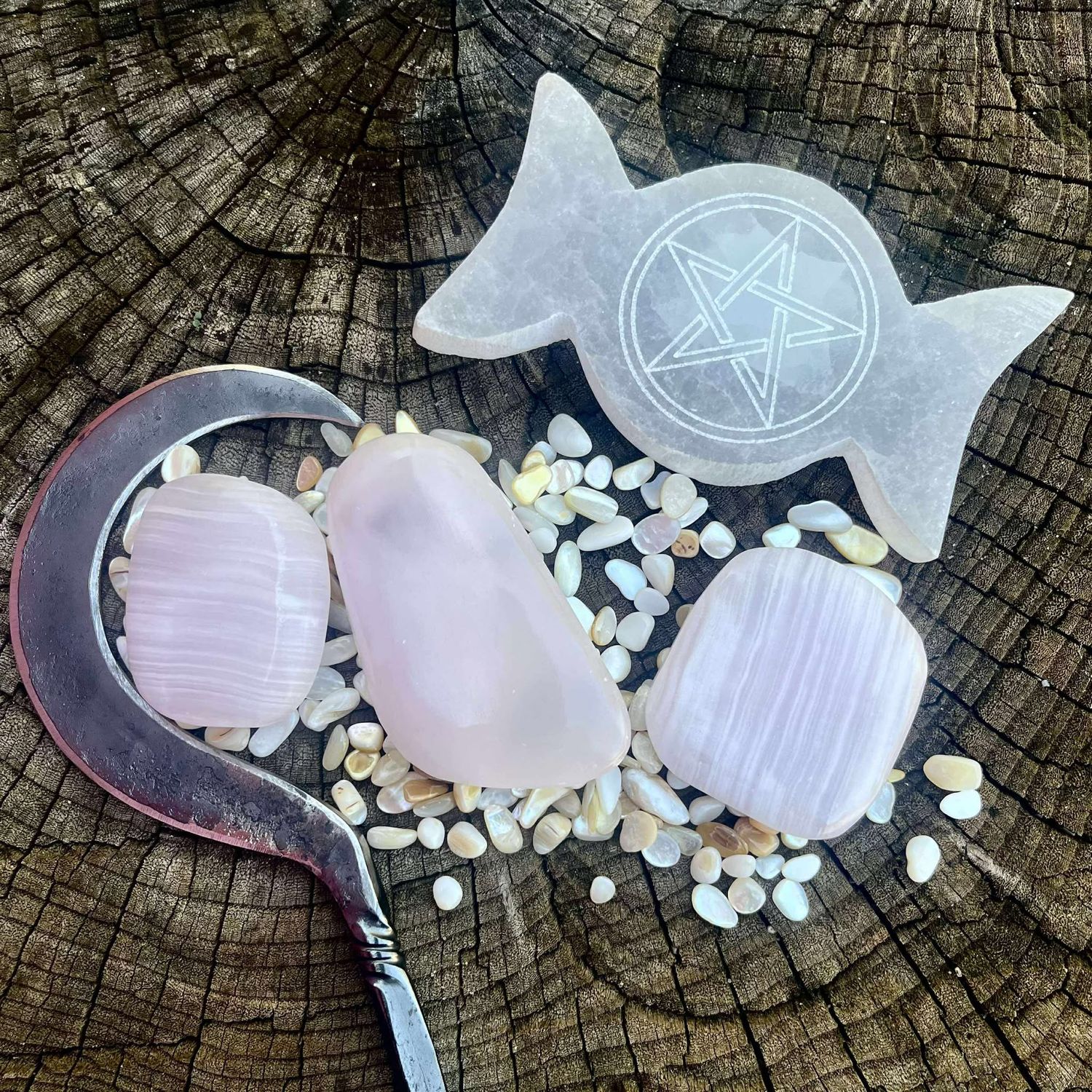 Pink Calcite Palm Stone
