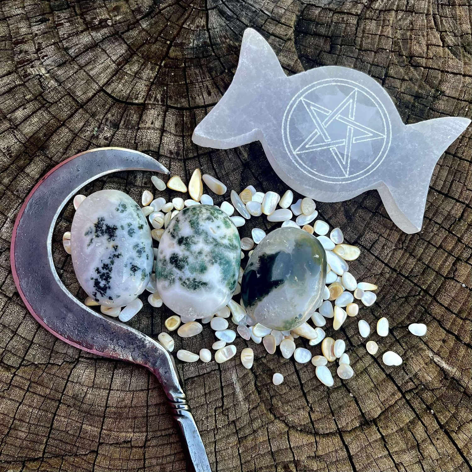 Moss Agate Palm Stone