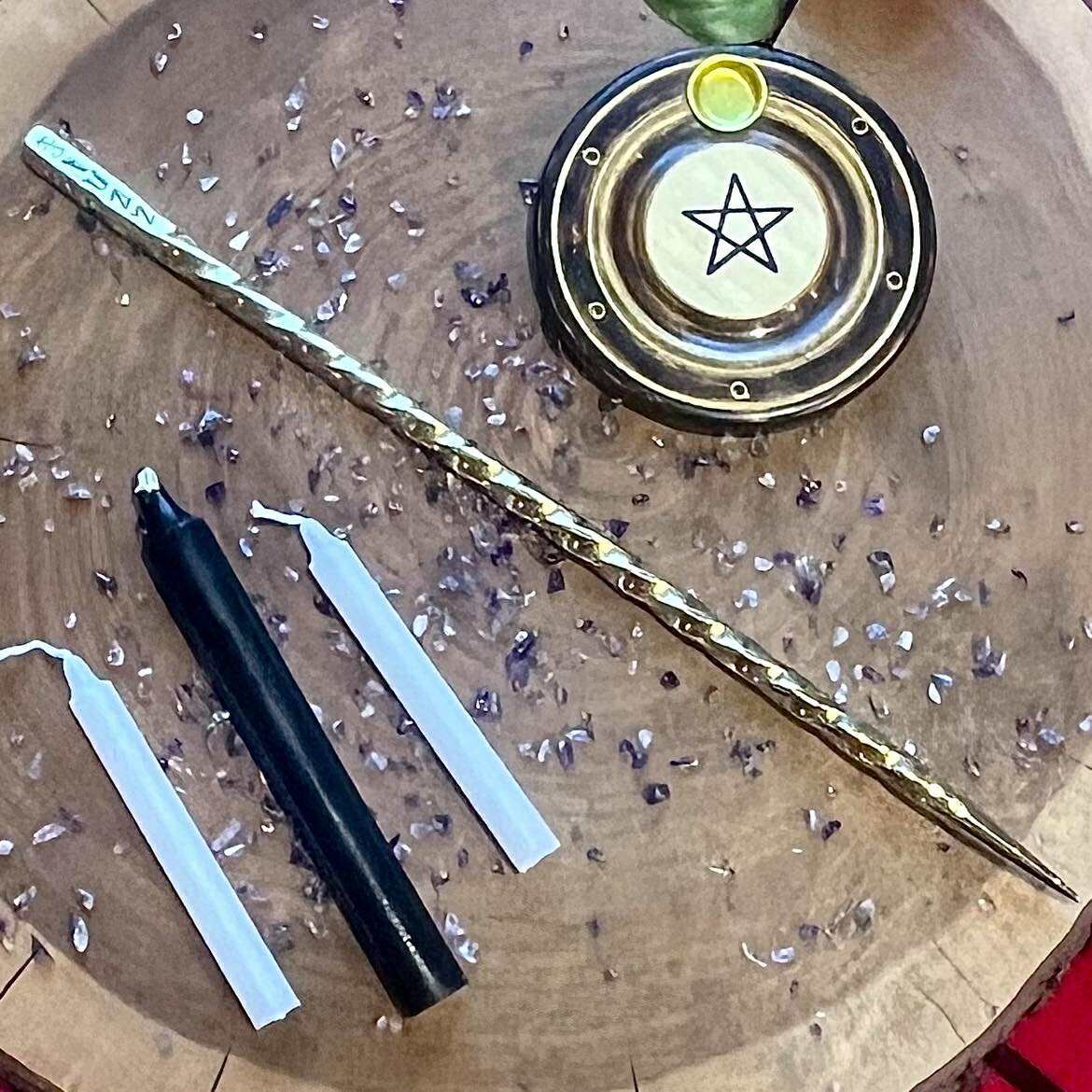 Brass Twisted Wand With Pentacles and Theban