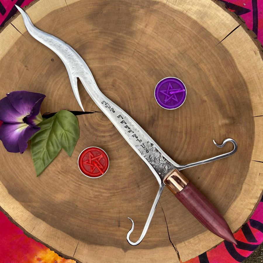 Luna Ignis Ego Draconis Dragon Witchcraft Athame with Purple Heart And Guard 1