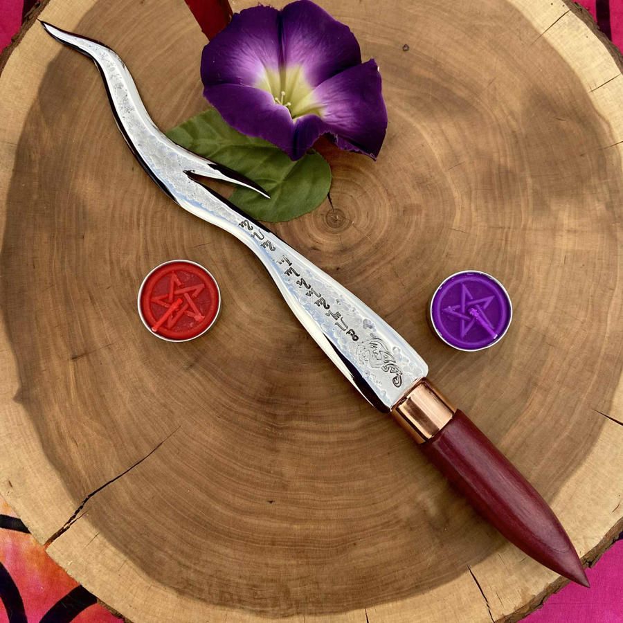 Luna Ignis Ego Draconis Dragon Witchcraft Athame with Purple Heart