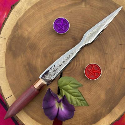 Luna Ignis Ego Lupus Wolf Witchcraft Athame with Purple Heart