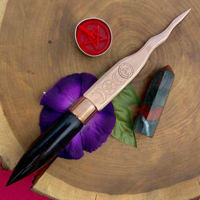 Copper and Ebony Lilith Athame Triple Moon Pentacle