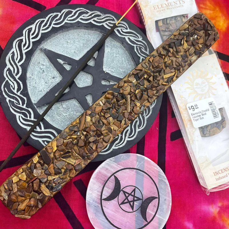 Elements Crystal Incense Boat Tiger Eye