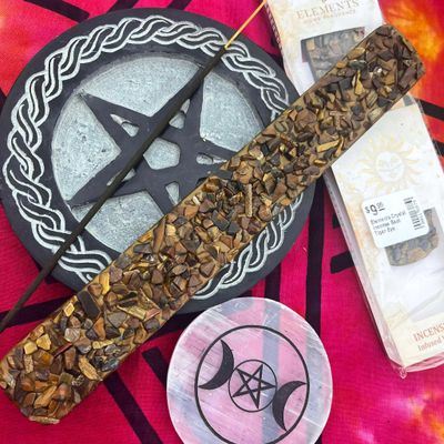 Elements Crystal Incense Boat Tiger Eye