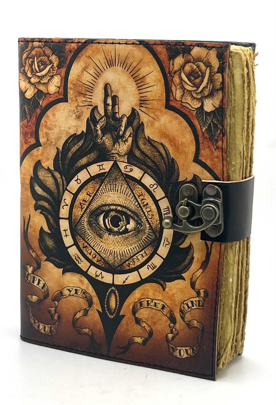 Leather Journal All Seeing Eye in Zodiac Circle