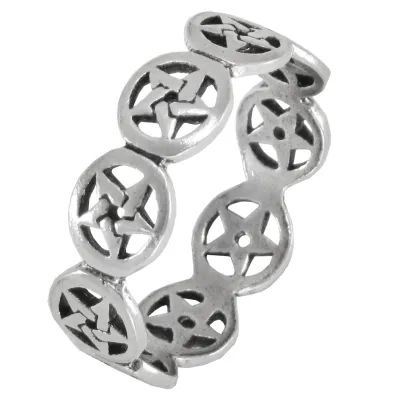 Sterling Silver Pentagram Band Ring