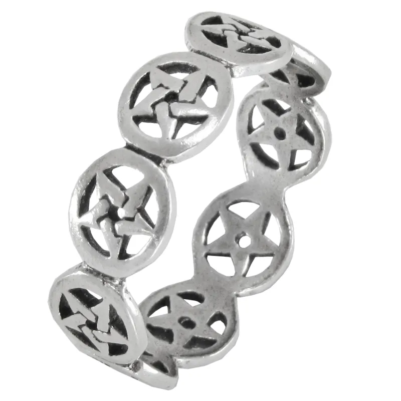 Sterling Silver Pentagram Band Ring