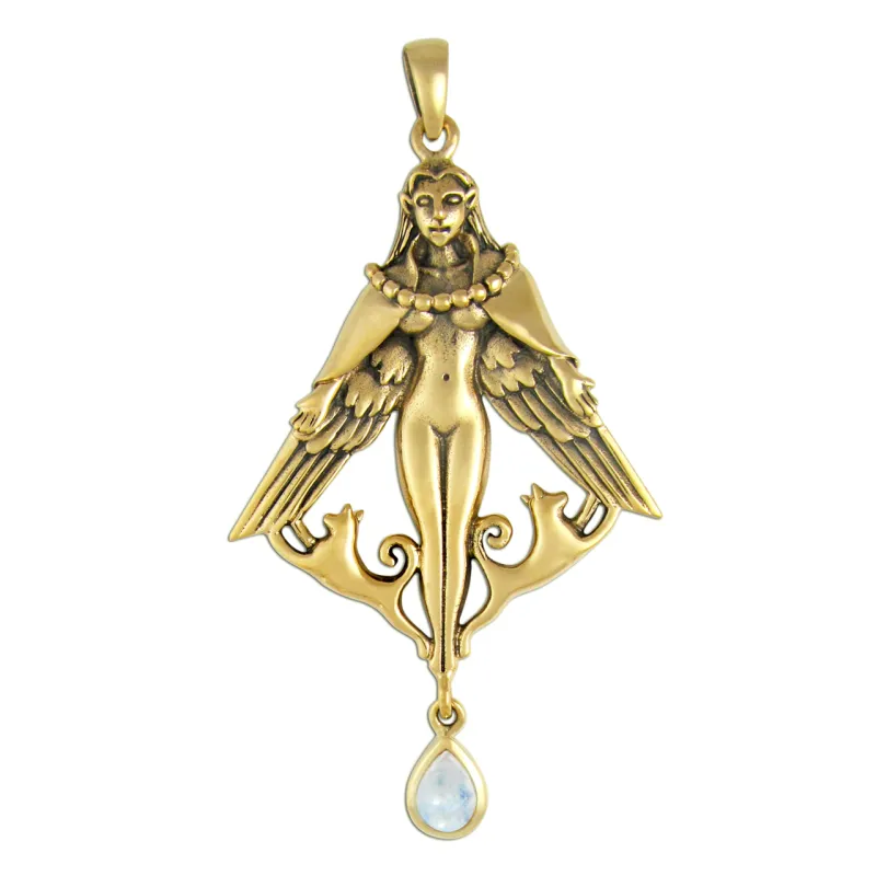 Bronze Freya Pendant with Rainbow Moonstone