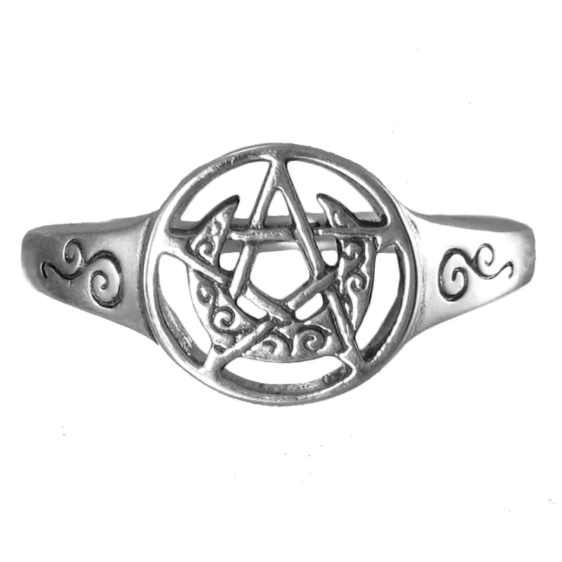 Sterling Silver Crescent Moon Pentacle Ring