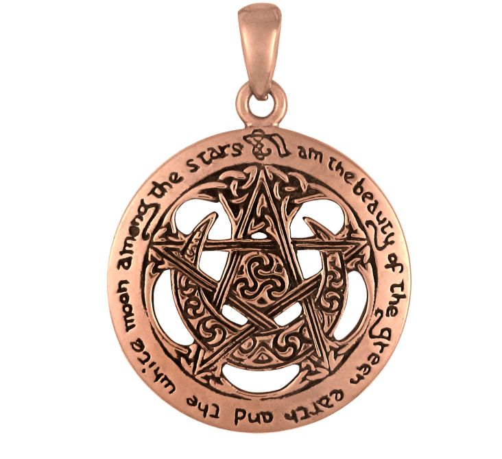 Copper Large Cut Moon Pentacle Pendant
