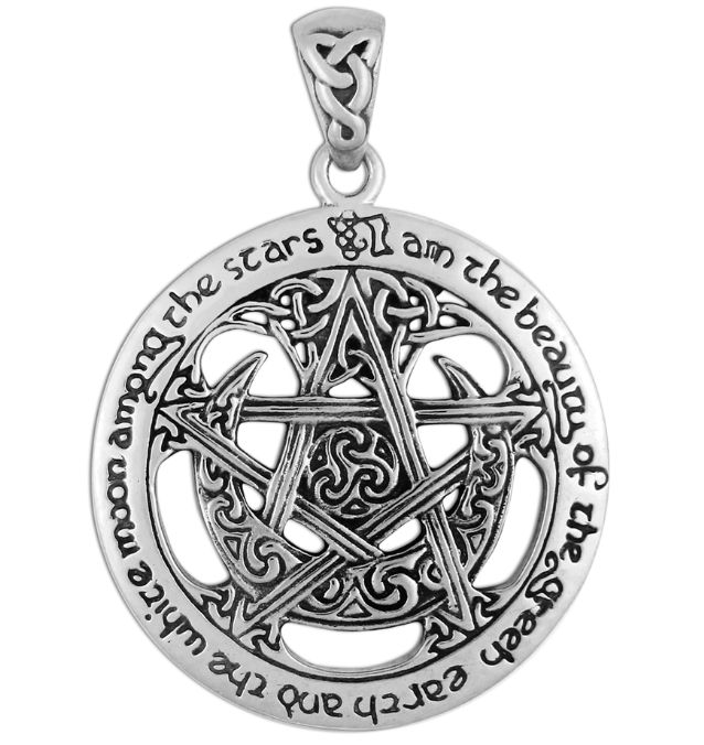 Sterling Silver Extra large Cut Out Moon Pentacle Pendant