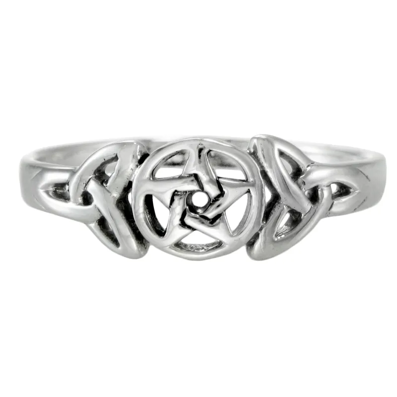 Sterling Silver Celtic Knot Pentacle Triquetra Ring