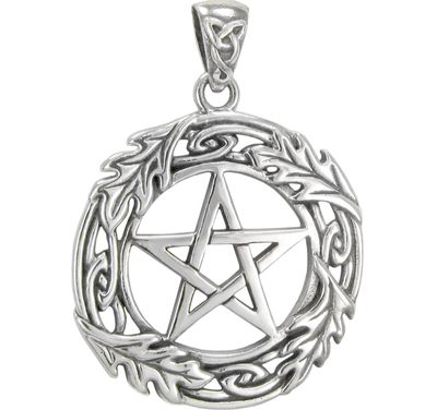 Sterling Silver Oak Leaf Pentagram Pentacle Pendant
