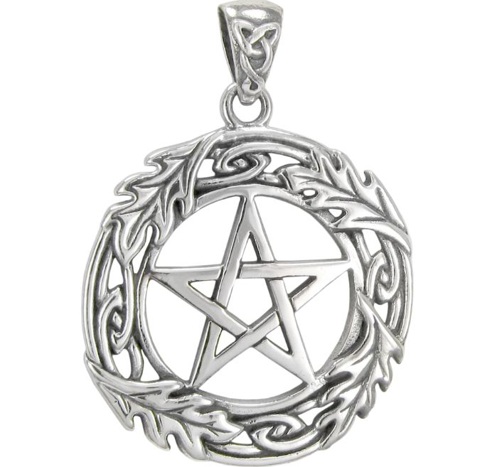 Sterling Silver Oak Leaf Pentagram Pentacle Pendant