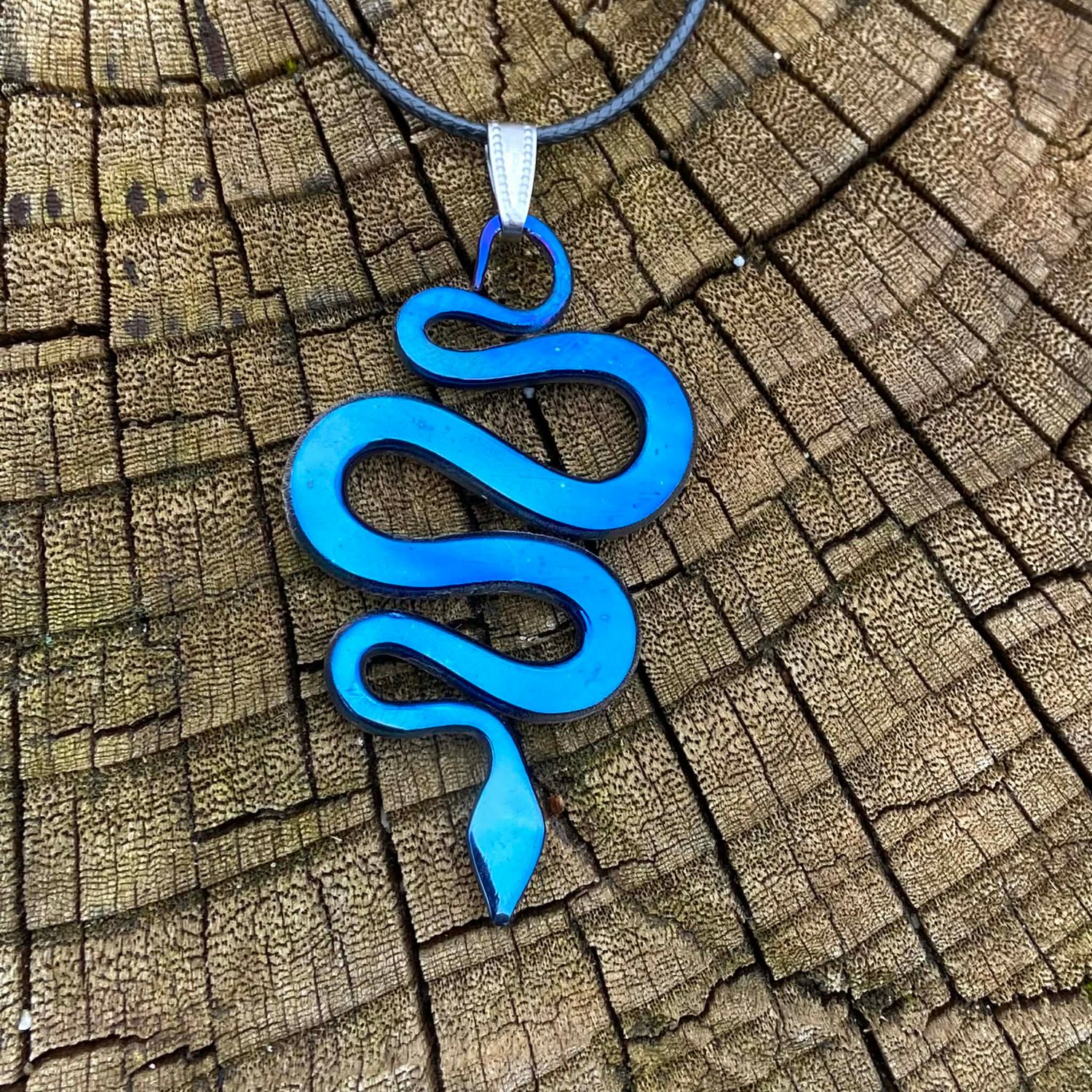 Luna Ignis Colorized Polished Iron Serpent Amulet Pendant