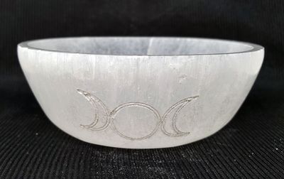 Selenite Offering Bowl 4" Engraved with Triple Moon