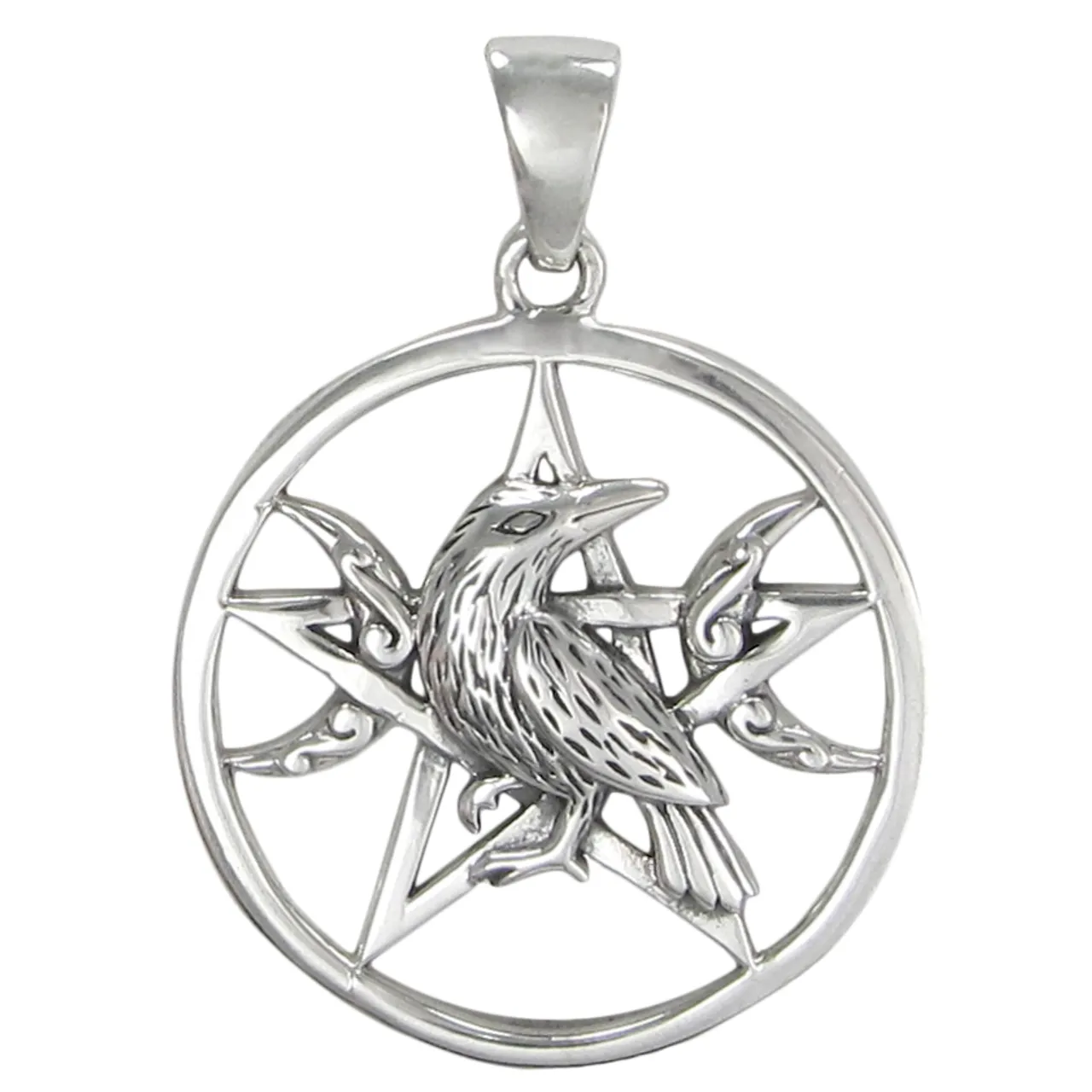 Sterling Silver Raven Moon Phase Pentagram Pendant Sterling Silver Raven Moon Phase Pentagram Pendant