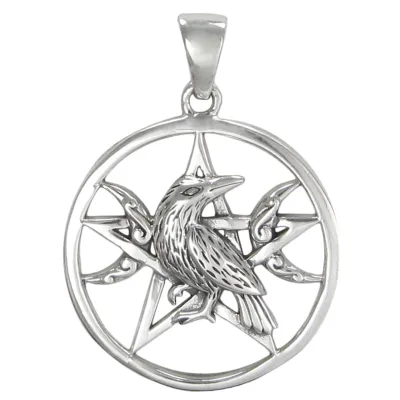 Sterling Silver Raven Moon Phase Pentagram Pendant