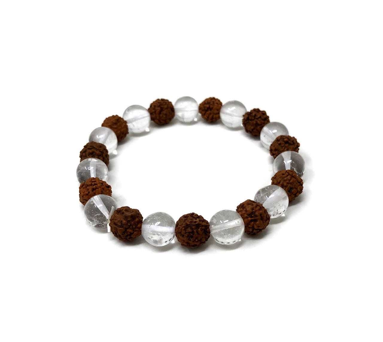 Bracelet Crystal Quartz &amp; Rudraksh (8mm) beads