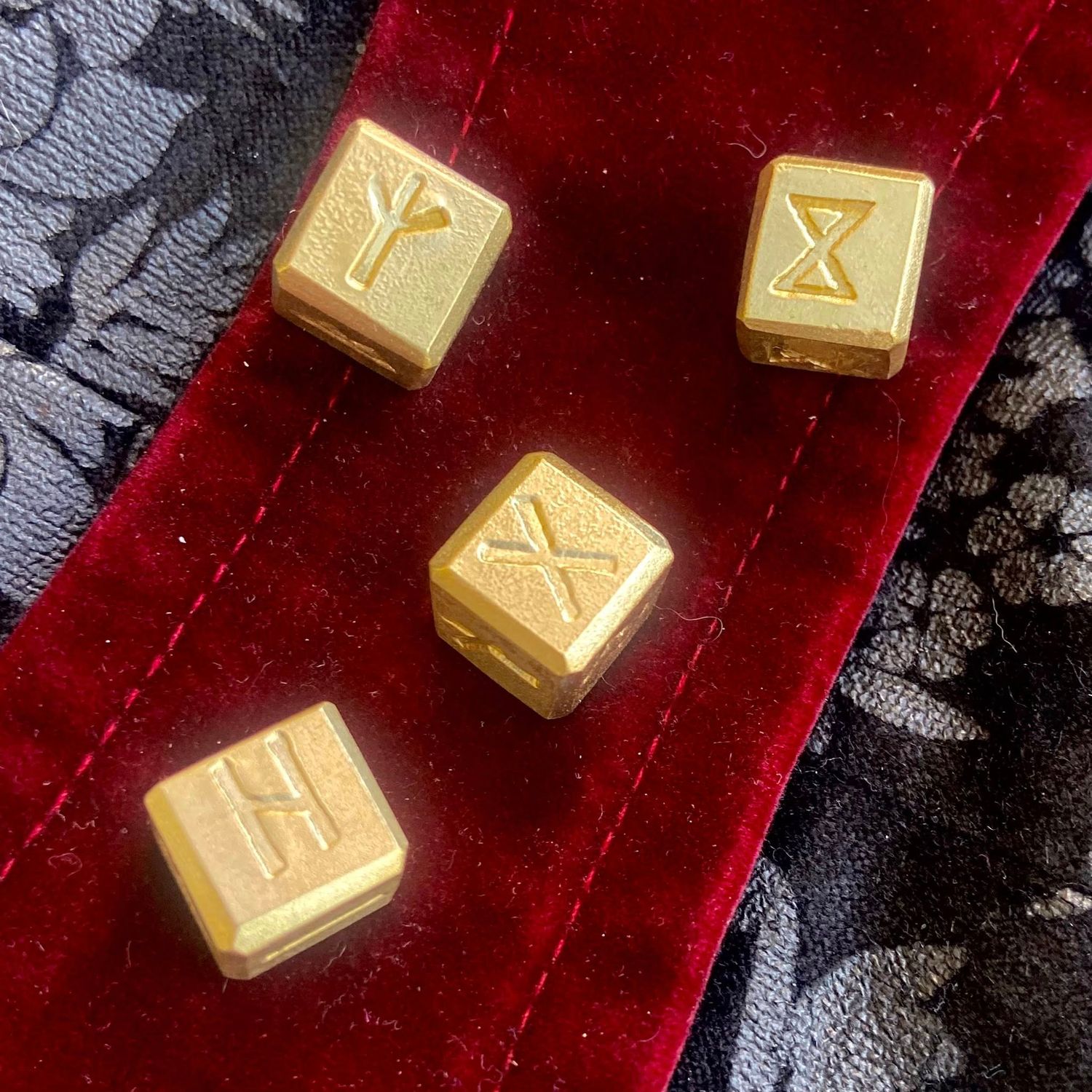 Hand Forged Brass Rune Dice. 0.5 inch runic dice set of 4