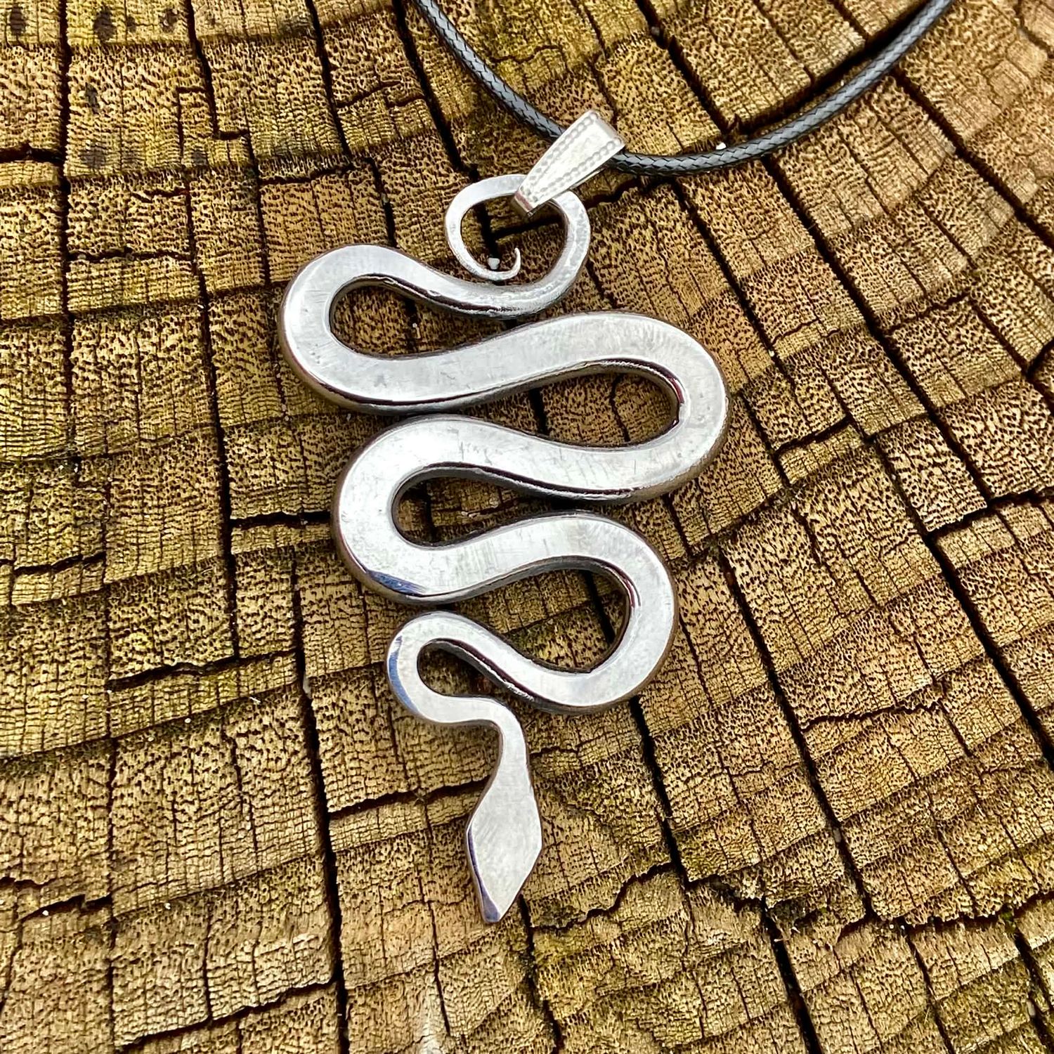 Luna Ignis Polished Iron Serpent Amulet Pendant