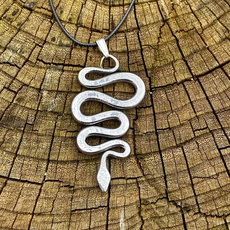 Luna Ignis Brushed Iron Serpent Amulet Pendant