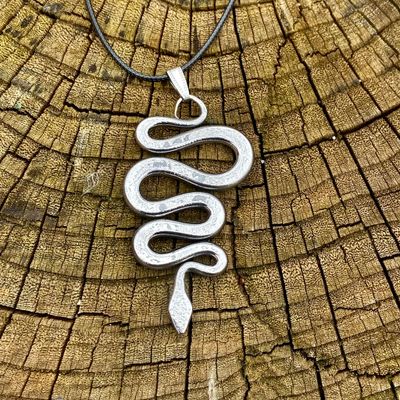 Luna Ignis Brushed Iron Serpent Amulet Pendant