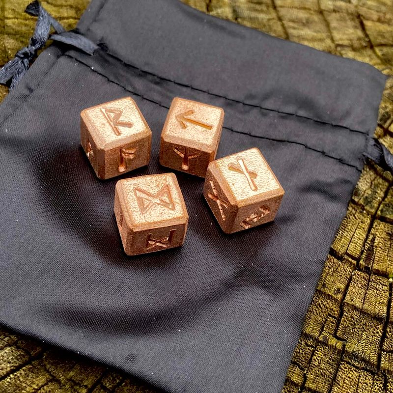 Hand Forged Copper Rune Dice. 0.5 inch runic dice set of 4