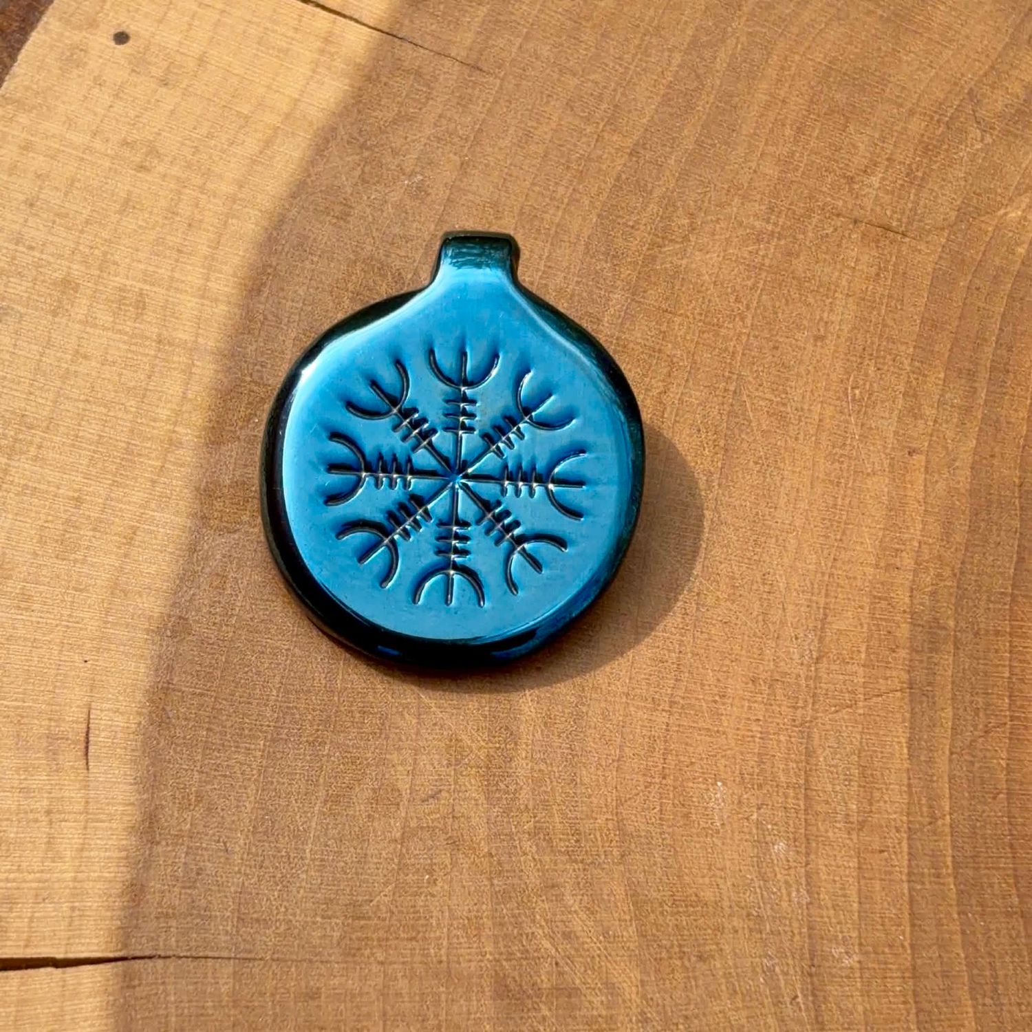 Luna Ignis Colorized Polished Iron Helm Of Awe Amulet Pendant