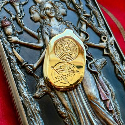 Luna Ignis Brass Hekate Wheel and Pentacle Pendant