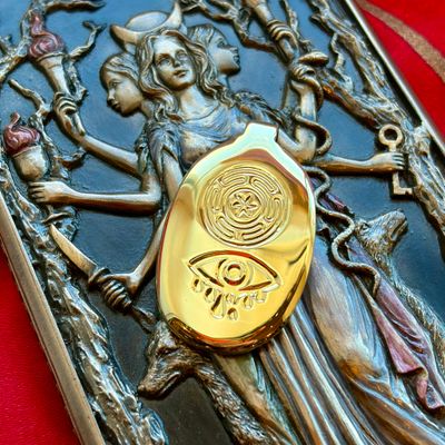 Luna Ignis Brass Hekate Wheel and Crying Eye Pendant