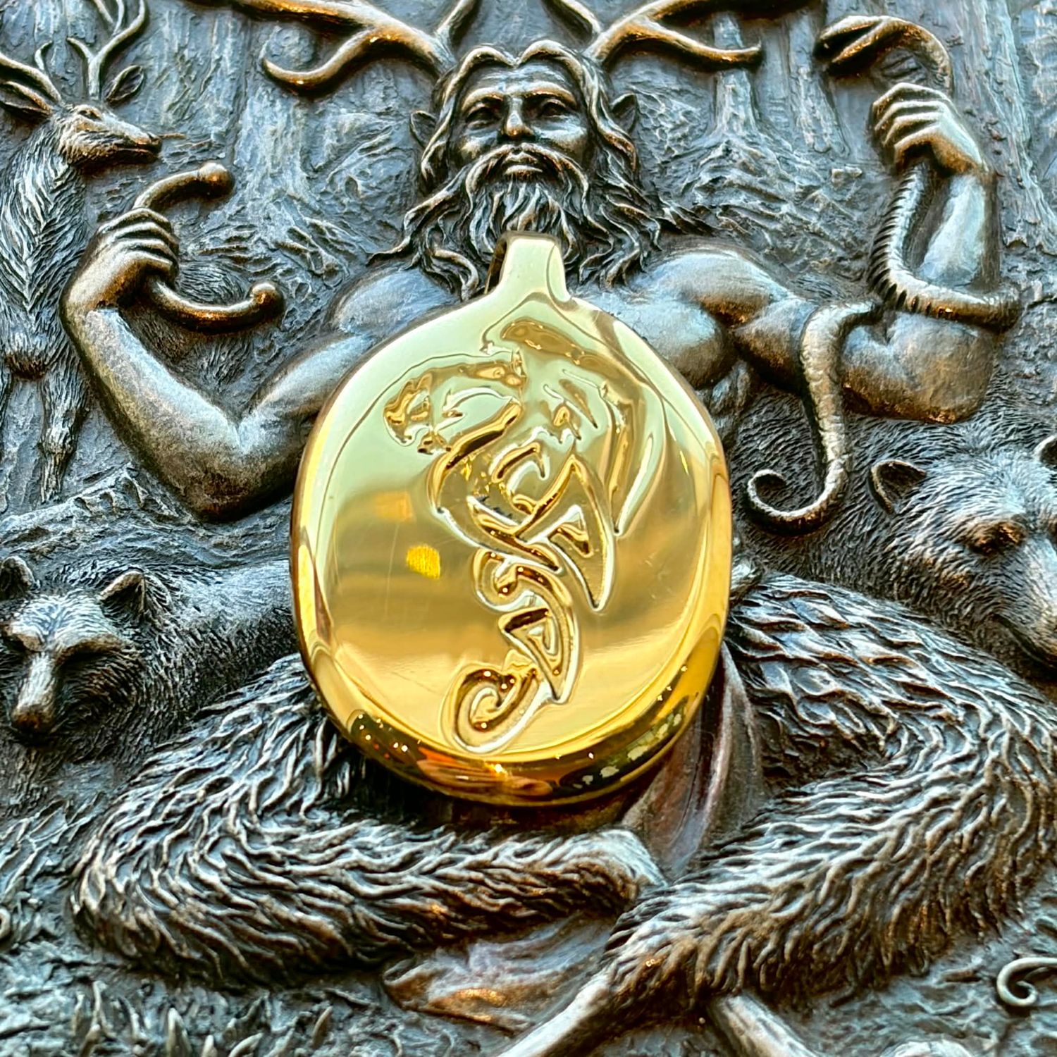 Luna Ignis Brass Totem Celtic Dragon Pendant