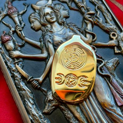 Luna Ignis Brass Hekate Wheel and Triple Moon Pendant