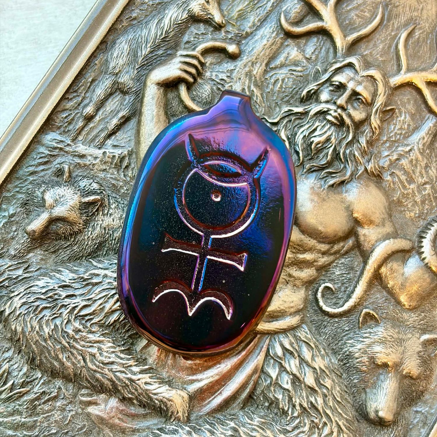Luna Ignis Colorized Polished Iron Hieroglyphic Monad Pendant