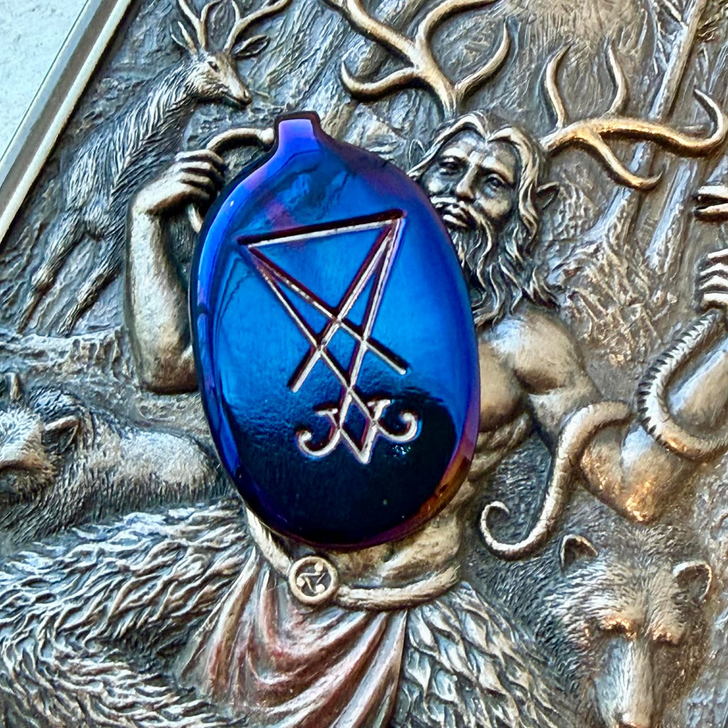 Luna Ignis Colorized Polished Iron Sigil Of Lucifer Pendant