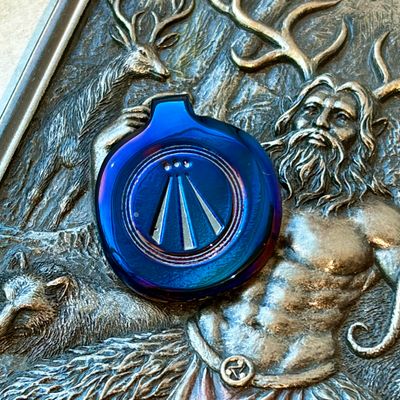 Luna Ignis Colorized Polished Iron Awen Amulet Pendant