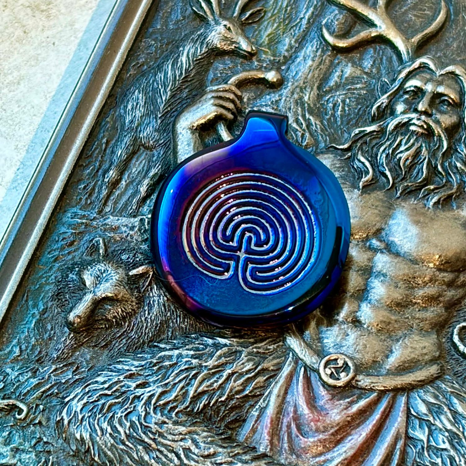 Luna Ignis Colorized Polished Iron Neolithic Spiral Amulet Pendant