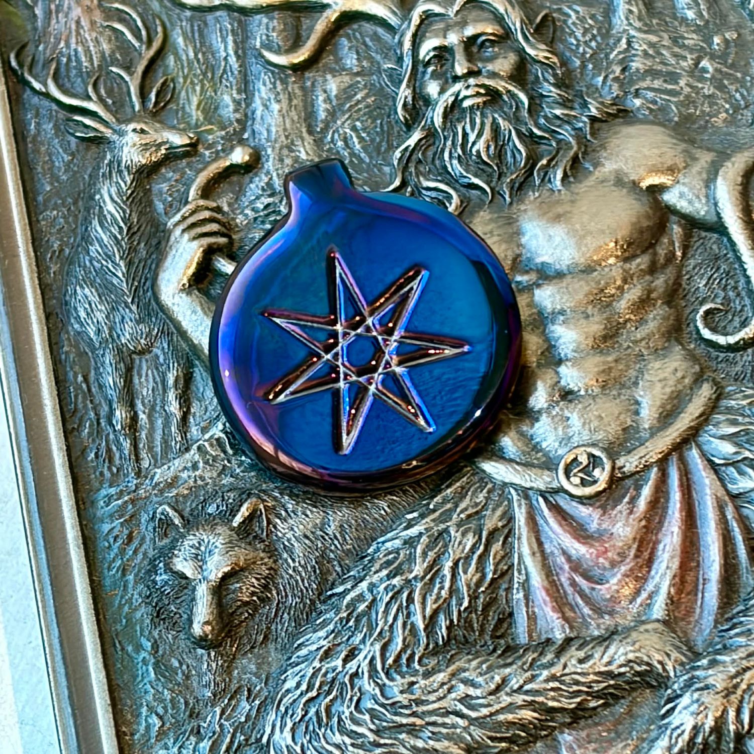 Luna Ignis Colorized Polished Iron Faery Star  Amulet Pendant