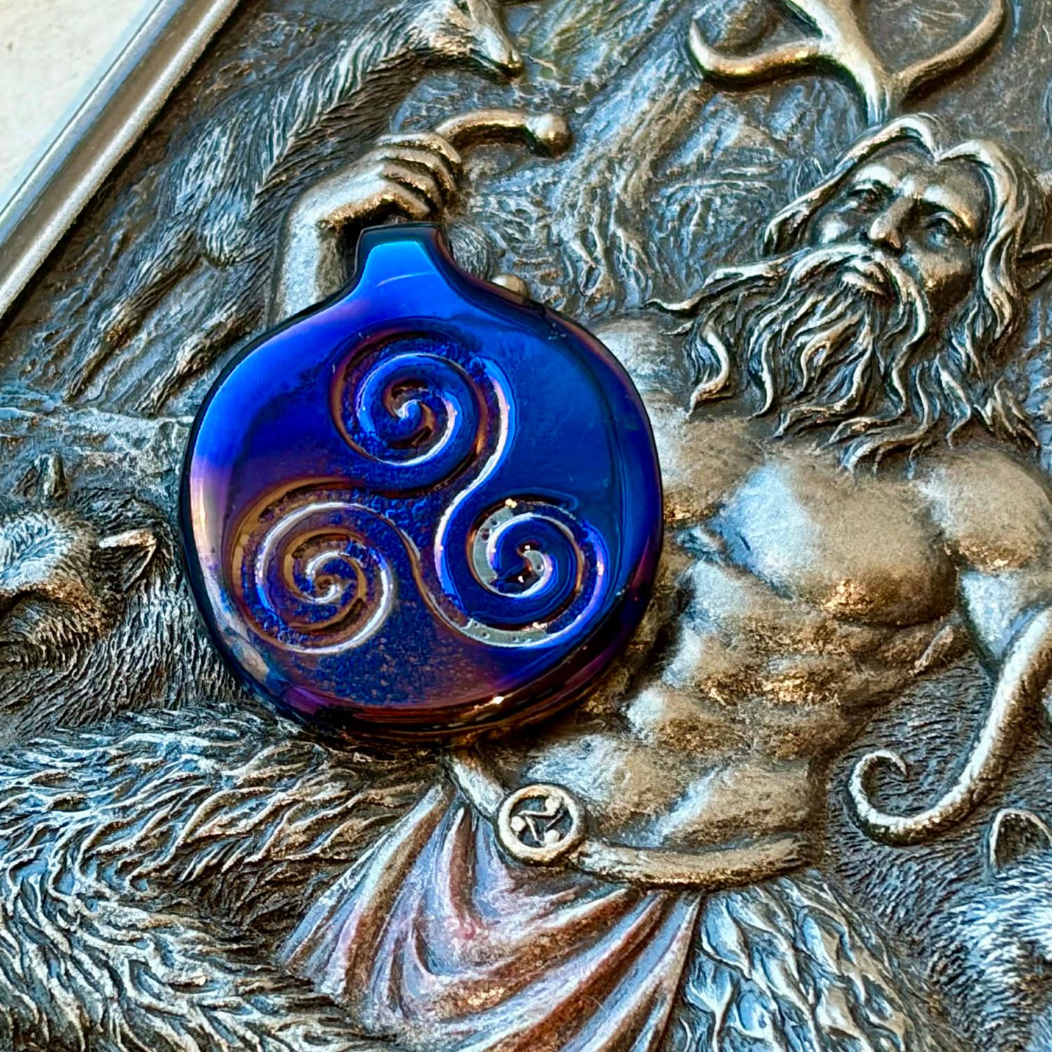 Luna Ignis Colorized Polished Iron Triskelion Amulet Pendant