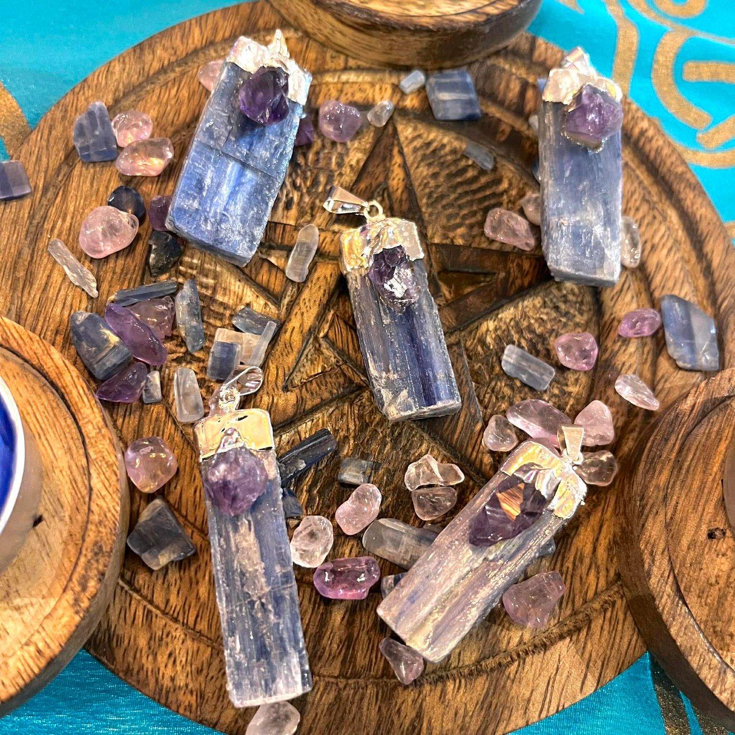 Raw Blue Kyanite Pendant with Amethyst