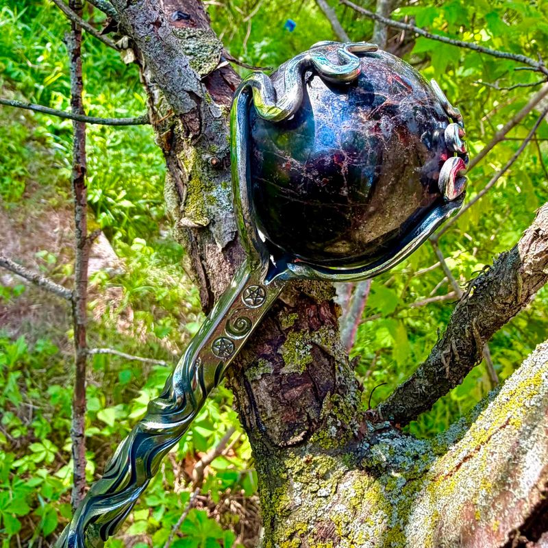 Luna Ignis Hand Forged Iron Witch's Staff With Garnet