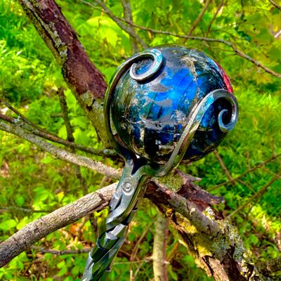 Luna Ignis Hand Forged Iron Witch's Staff Midnight Labradorite