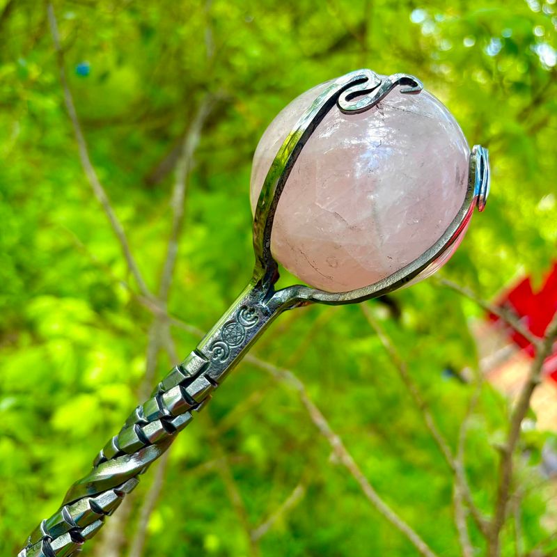Luna Ignis Hand Forged Iron Witch's Staff Rose Quartz